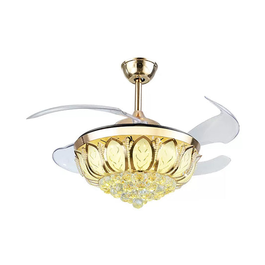 16" Wide Flower Semi Flush Mount Simple Crystal Orb Dining Room LED Hanging Fan Light with 4 Blades Clearhalo 'Ceiling Fans with Lights' 'Ceiling Fans' 'Modern Ceiling Fans' 'Modern' Lighting' 1983320