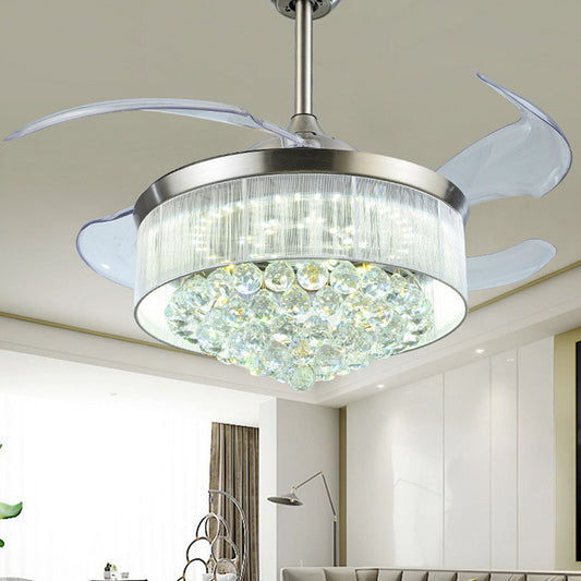 4-Blade Tapered Living Room Ceiling Fan Light Faceted Crystal LED Simplicity Semi Mount Lighting, 19" Wide Clearhalo 'Ceiling Fans with Lights' 'Ceiling Fans' 'Modern Ceiling Fans' 'Modern' Lighting' 1983350