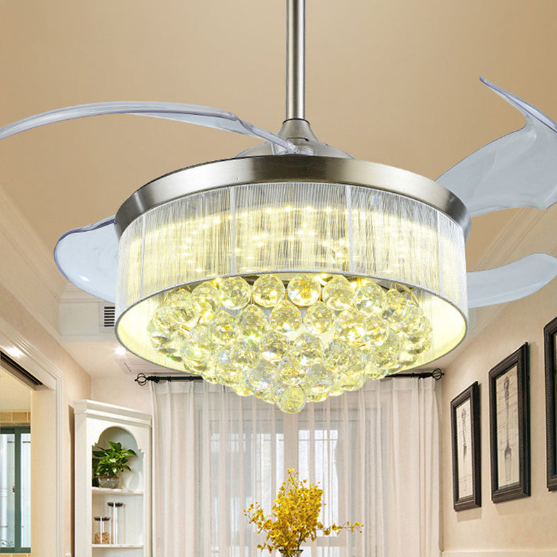 4-Blade Tapered Living Room Ceiling Fan Light Faceted Crystal LED Simplicity Semi Mount Lighting, 19" Wide Clearhalo 'Ceiling Fans with Lights' 'Ceiling Fans' 'Modern Ceiling Fans' 'Modern' Lighting' 1983351
