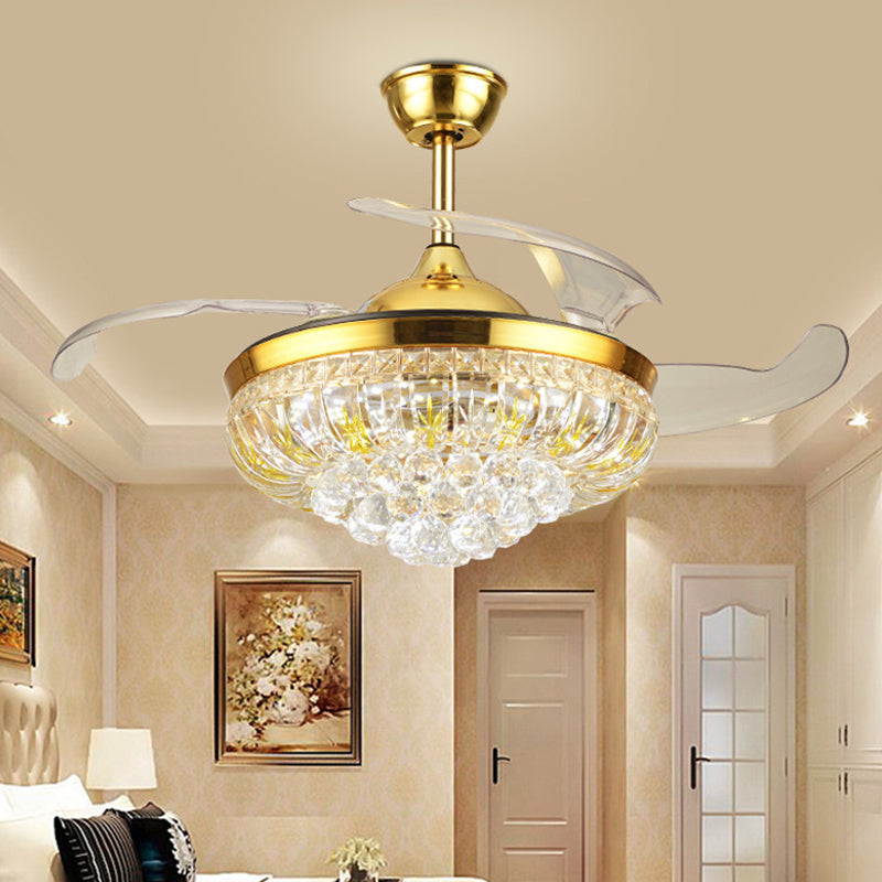 Nordic Donut Shaped Semi Flush Light Beveled Crystal 19" Wide LED Bedroom Pendant Fan Lamp with 4 Blades Clearhalo 'Ceiling Fans with Lights' 'Ceiling Fans' 'Modern Ceiling Fans' 'Modern' Lighting' 1983356