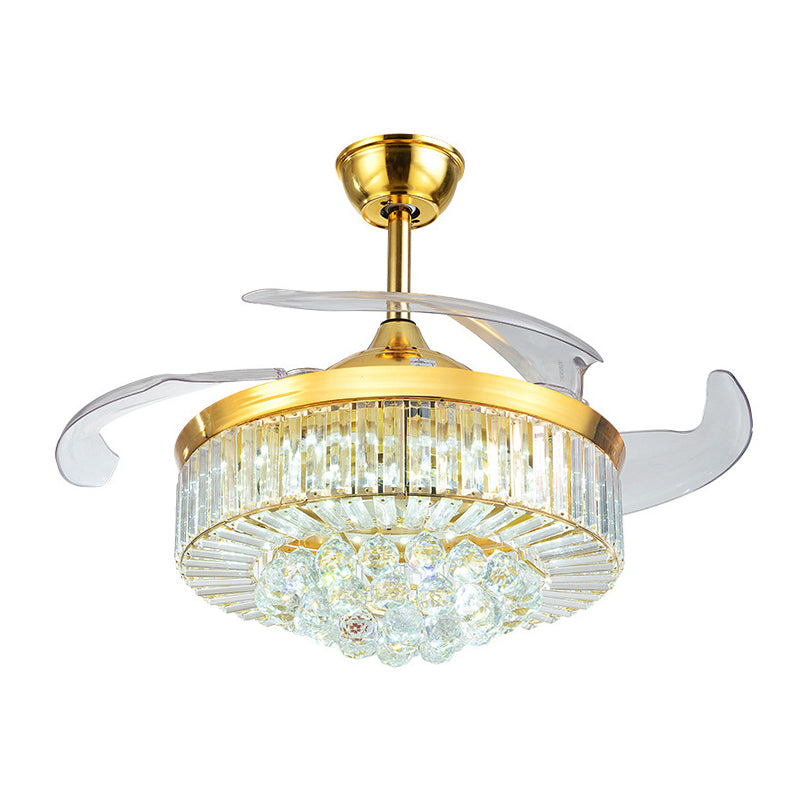 19" Wide Crystal Drum Semi Flush Mount Modernity LED Ceiling Fan Light Fixture, 4 Blades Clearhalo 'Ceiling Fans with Lights' 'Ceiling Fans' 'Modern Ceiling Fans' 'Modern' Lighting' 1983365