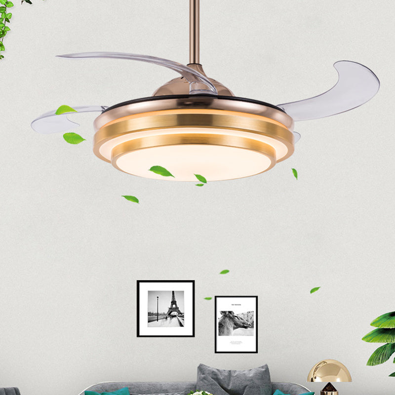 Tiered Round Metal 4 Blades Semi Flush Light Modernism LED Ceiling Fan Lamp for Dining Room, 19" Wide Clearhalo 'Ceiling Fans with Lights' 'Ceiling Fans' 'Modern Ceiling Fans' 'Modern' Lighting' 1983380