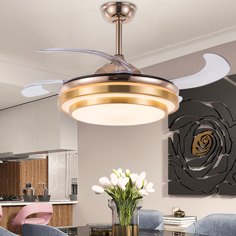 Tiered Round Metal 4 Blades Semi Flush Light Modernism LED Ceiling Fan Lamp for Dining Room, 19" Wide Clearhalo 'Ceiling Fans with Lights' 'Ceiling Fans' 'Modern Ceiling Fans' 'Modern' Lighting' 1983382