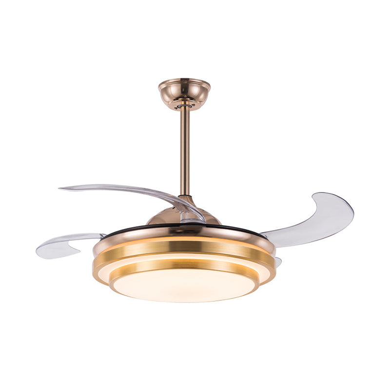 Tiered Round Metal 4 Blades Semi Flush Light Modernism LED Ceiling Fan Lamp for Dining Room, 19" Wide Clearhalo 'Ceiling Fans with Lights' 'Ceiling Fans' 'Modern Ceiling Fans' 'Modern' Lighting' 1983383