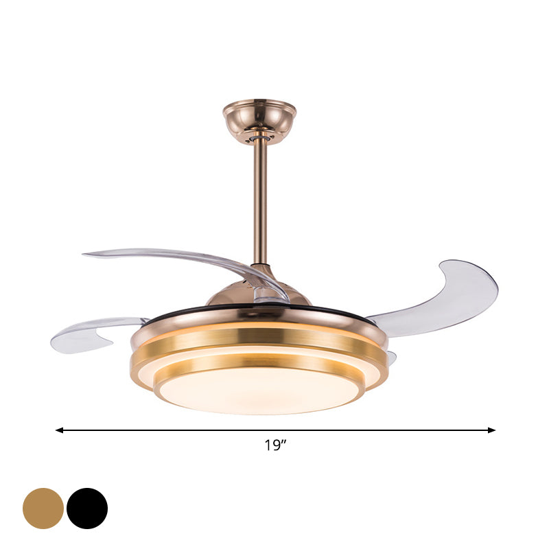 Tiered Round Metal 4 Blades Semi Flush Light Modernism LED Ceiling Fan Lamp for Dining Room, 19" Wide Clearhalo 'Ceiling Fans with Lights' 'Ceiling Fans' 'Modern Ceiling Fans' 'Modern' Lighting' 1983384