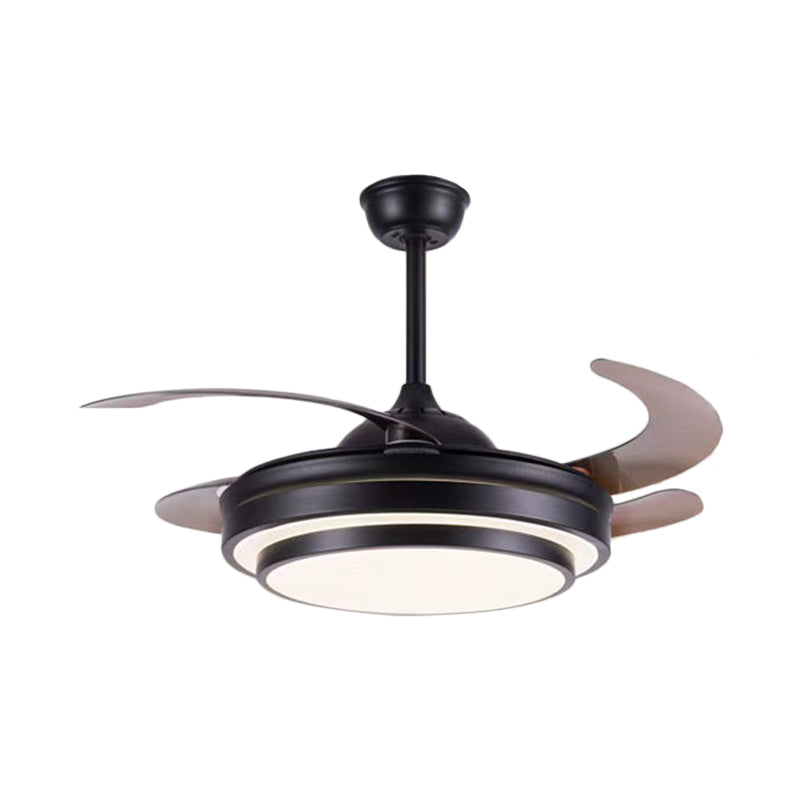 Tiered Round Metal 4 Blades Semi Flush Light Modernism LED Ceiling Fan Lamp for Dining Room, 19" Wide Clearhalo 'Ceiling Fans with Lights' 'Ceiling Fans' 'Modern Ceiling Fans' 'Modern' Lighting' 1983386