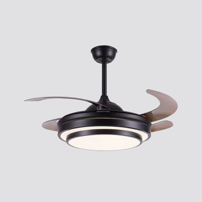 Tiered Round Metal 4 Blades Semi Flush Light Modernism LED Ceiling Fan Lamp for Dining Room, 19" Wide Clearhalo 'Ceiling Fans with Lights' 'Ceiling Fans' 'Modern Ceiling Fans' 'Modern' Lighting' 1983387