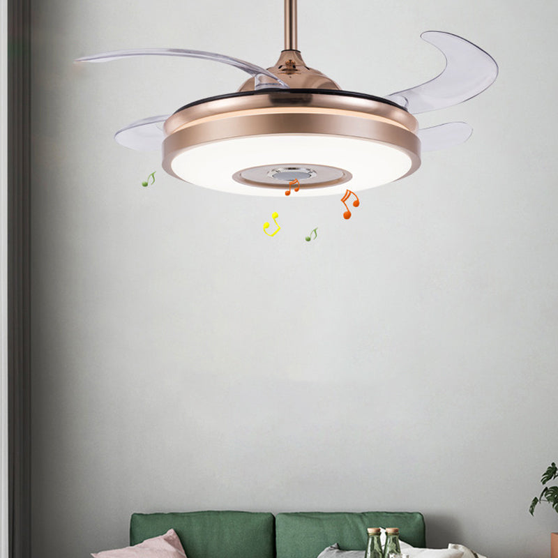 4 Blades Circle Pendant Fan Light Fixture Simple Acrylic 19" Wide LED Gold Semi-Flush Mount Clearhalo 'Ceiling Fans with Lights' 'Ceiling Fans' 'Modern Ceiling Fans' 'Modern' Lighting' 1983394