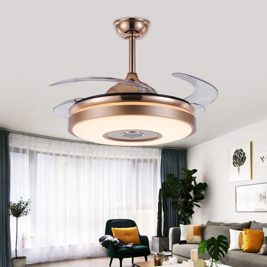 4 Blades Circle Pendant Fan Light Fixture Simple Acrylic 19" Wide LED Gold Semi-Flush Mount Clearhalo 'Ceiling Fans with Lights' 'Ceiling Fans' 'Modern Ceiling Fans' 'Modern' Lighting' 1983395