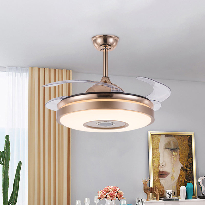 4 Blades Circle Pendant Fan Light Fixture Simple Acrylic 19" Wide LED Gold Semi-Flush Mount Clearhalo 'Ceiling Fans with Lights' 'Ceiling Fans' 'Modern Ceiling Fans' 'Modern' Lighting' 1983396