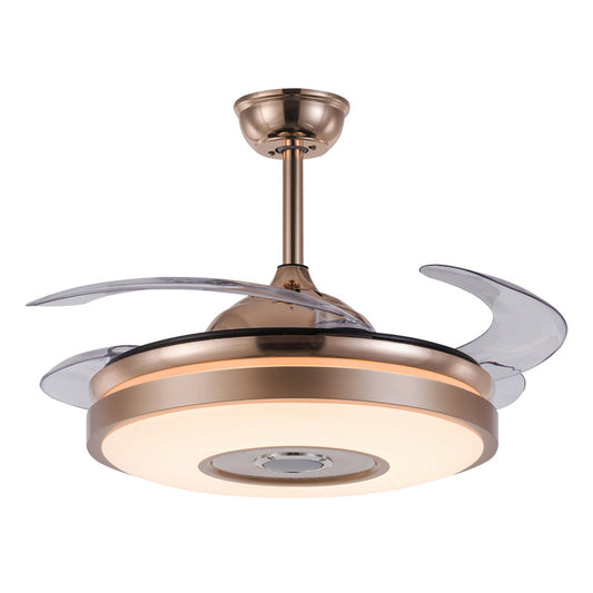 4 Blades Circle Pendant Fan Light Fixture Simple Acrylic 19" Wide LED Gold Semi-Flush Mount Clearhalo 'Ceiling Fans with Lights' 'Ceiling Fans' 'Modern Ceiling Fans' 'Modern' Lighting' 1983397