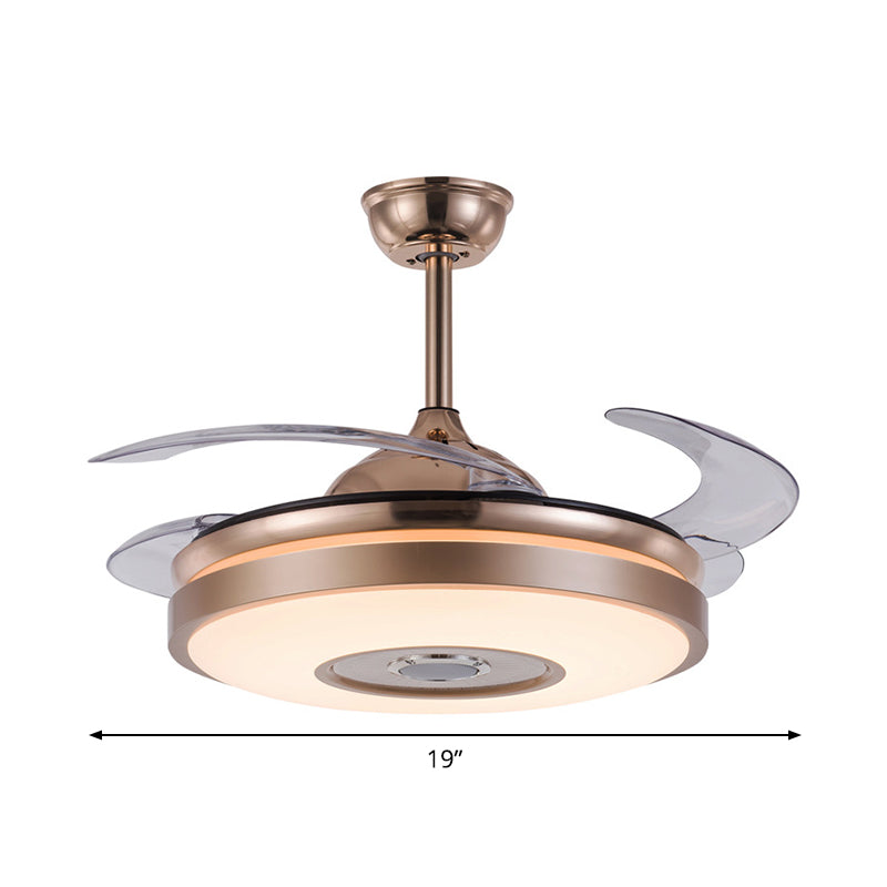 4 Blades Circle Pendant Fan Light Fixture Simple Acrylic 19" Wide LED Gold Semi-Flush Mount Clearhalo 'Ceiling Fans with Lights' 'Ceiling Fans' 'Modern Ceiling Fans' 'Modern' Lighting' 1983398