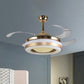 19" Wide Gold Round Hanging Fan Lamp Modernism LED Acrylic Semi-Flush Mount Light, 4 Blades Clearhalo 'Ceiling Fans with Lights' 'Ceiling Fans' 'Modern Ceiling Fans' 'Modern' Lighting' 1983402