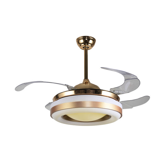 19" Wide Gold Round Hanging Fan Lamp Modernism LED Acrylic Semi-Flush Mount Light, 4 Blades Clearhalo 'Ceiling Fans with Lights' 'Ceiling Fans' 'Modern Ceiling Fans' 'Modern' Lighting' 1983403