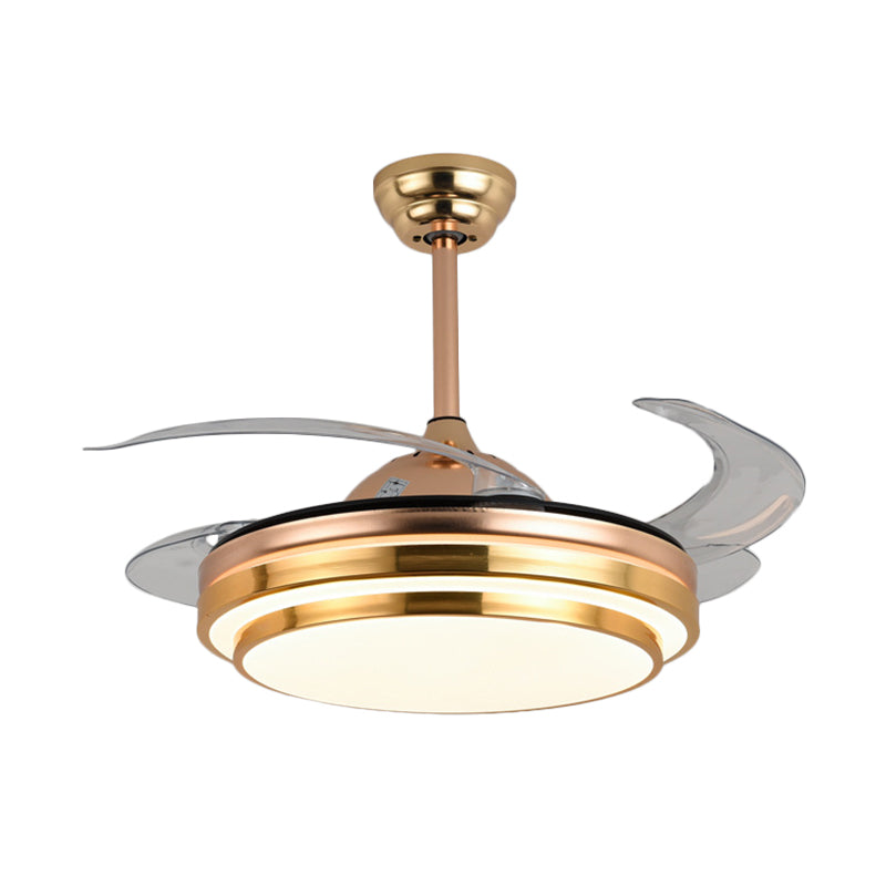 20" Wide Circle Pendant Fan Lamp Modern Acrylic Living Room LED Semi Flush with 4 Blades Gold A Clearhalo 'Ceiling Fans with Lights' 'Ceiling Fans' 'Modern Ceiling Fans' 'Modern' Lighting' 1983411