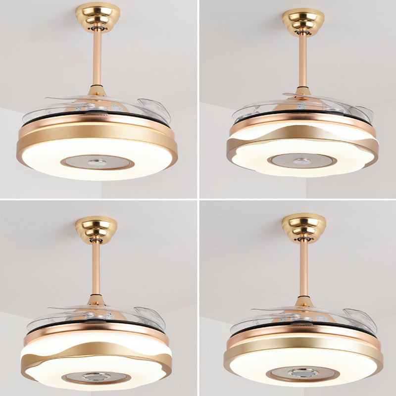 20" Wide Circle Pendant Fan Lamp Modern Acrylic Living Room LED Semi Flush with 4 Blades Clearhalo 'Ceiling Fans with Lights' 'Ceiling Fans' 'Modern Ceiling Fans' 'Modern' Lighting' 1983412