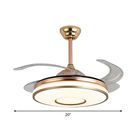 20" Wide Circle Pendant Fan Lamp Modern Acrylic Living Room LED Semi Flush with 4 Blades Clearhalo 'Ceiling Fans with Lights' 'Ceiling Fans' 'Modern Ceiling Fans' 'Modern' Lighting' 1983417