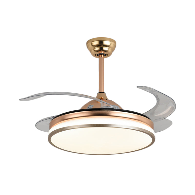 20" Wide Circle Pendant Fan Lamp Modern Acrylic Living Room LED Semi Flush with 4 Blades Gold C Clearhalo 'Ceiling Fans with Lights' 'Ceiling Fans' 'Modern Ceiling Fans' 'Modern' Lighting' 1983418