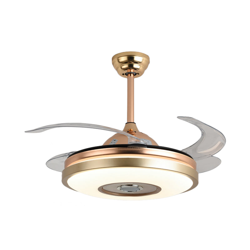 20" Wide Circle Pendant Fan Lamp Modern Acrylic Living Room LED Semi Flush with 4 Blades Gold D Clearhalo 'Ceiling Fans with Lights' 'Ceiling Fans' 'Modern Ceiling Fans' 'Modern' Lighting' 1983421