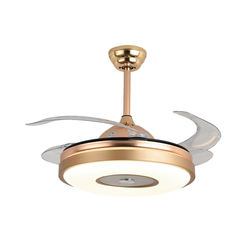 20" Wide Circle Pendant Fan Lamp Modern Acrylic Living Room LED Semi Flush with 4 Blades Gold E Clearhalo 'Ceiling Fans with Lights' 'Ceiling Fans' 'Modern Ceiling Fans' 'Modern' Lighting' 1983424