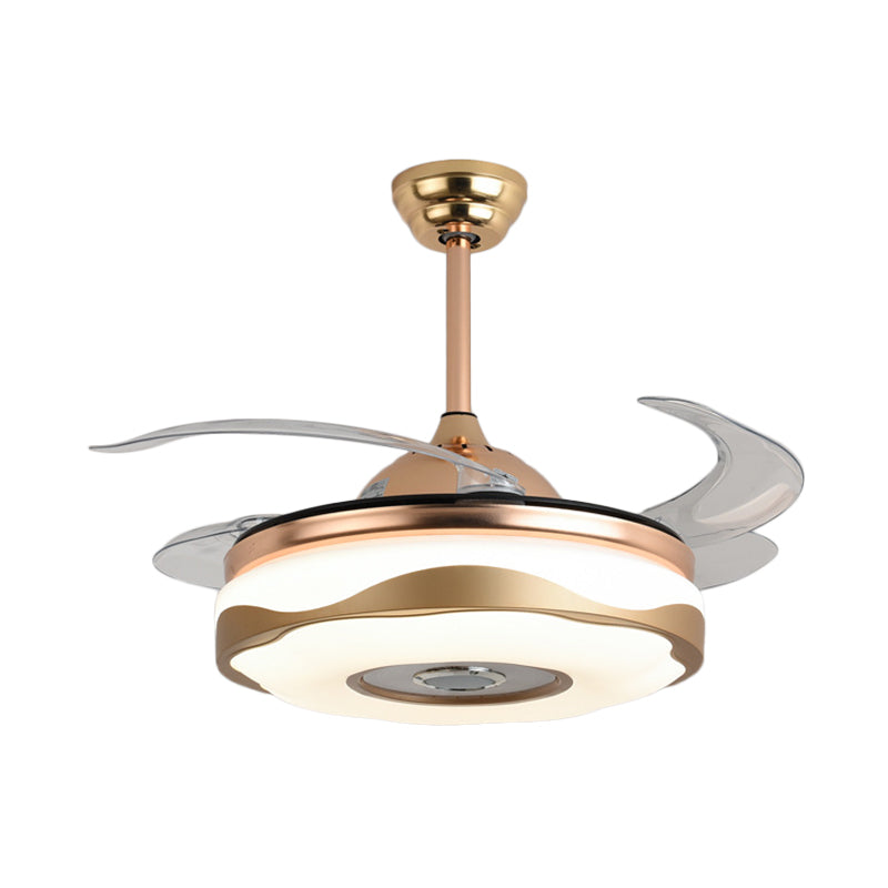20" Wide Circle Pendant Fan Lamp Modern Acrylic Living Room LED Semi Flush with 4 Blades Gold F Clearhalo 'Ceiling Fans with Lights' 'Ceiling Fans' 'Modern Ceiling Fans' 'Modern' Lighting' 1983427