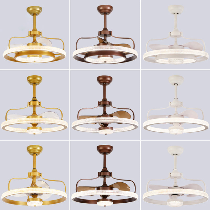 Modern Ring 3 Blades Ceiling Fan Light Fixture Crystal LED Bedroom Semi Flush Mount Lighting, 23.5" Wide Clearhalo 'Ceiling Fans with Lights' 'Ceiling Fans' 'Modern Ceiling Fans' 'Modern' Lighting' 1983434
