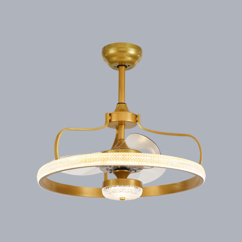 Modern Ring 3 Blades Ceiling Fan Light Fixture Crystal LED Bedroom Semi Flush Mount Lighting, 23.5" Wide Clearhalo 'Ceiling Fans with Lights' 'Ceiling Fans' 'Modern Ceiling Fans' 'Modern' Lighting' 1983439