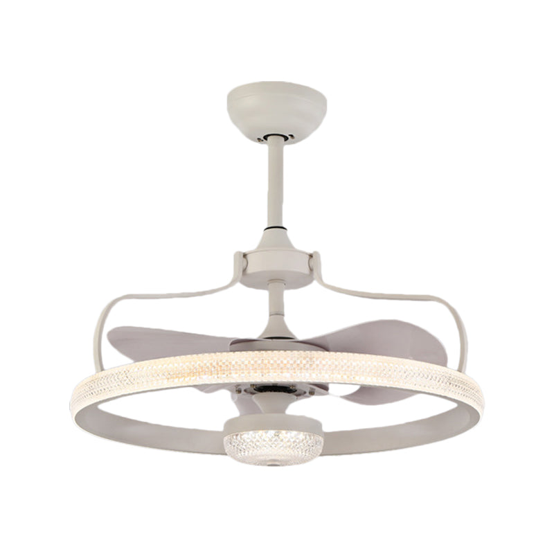 Modern Ring 3 Blades Ceiling Fan Light Fixture Crystal LED Bedroom Semi Flush Mount Lighting, 23.5" Wide White Clearhalo 'Ceiling Fans with Lights' 'Ceiling Fans' 'Modern Ceiling Fans' 'Modern' Lighting' 1983440