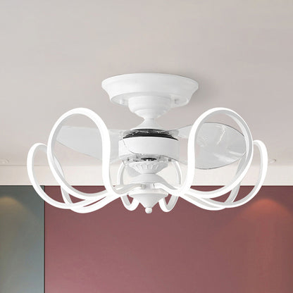 Metallic Caged Hanging Fan Light Contemporary 25.5" Wide LED Semi Flush, 2 Blades White C Clearhalo 'Ceiling Fans with Lights' 'Ceiling Fans' 'Modern Ceiling Fans' 'Modern' Lighting' 1983442