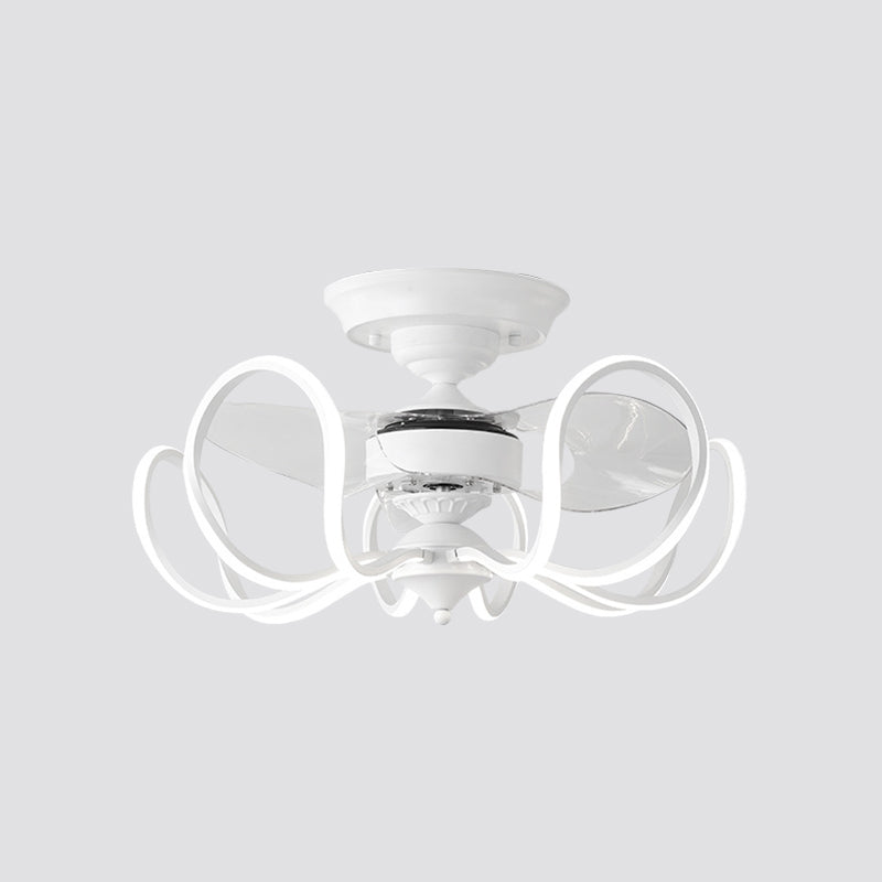 Metallic Caged Hanging Fan Light Contemporary 25.5" Wide LED Semi Flush, 2 Blades Clearhalo 'Ceiling Fans with Lights' 'Ceiling Fans' 'Modern Ceiling Fans' 'Modern' Lighting' 1983444