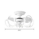 Metallic Caged Hanging Fan Light Contemporary 25.5" Wide LED Semi Flush, 2 Blades Clearhalo 'Ceiling Fans with Lights' 'Ceiling Fans' 'Modern Ceiling Fans' 'Modern' Lighting' 1983445