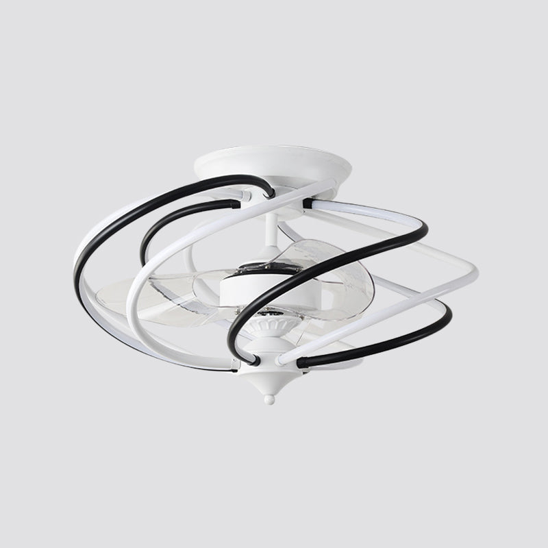 Metallic Caged Hanging Fan Light Contemporary 25.5" Wide LED Semi Flush, 2 Blades Clearhalo 'Ceiling Fans with Lights' 'Ceiling Fans' 'Modern Ceiling Fans' 'Modern' Lighting' 1983448