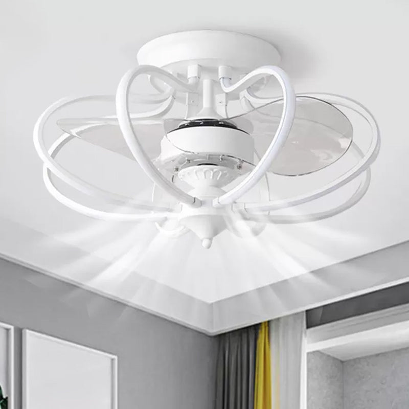 Metallic Caged Hanging Fan Light Contemporary 25.5" Wide LED Semi Flush, 2 Blades White A Clearhalo 'Ceiling Fans with Lights' 'Ceiling Fans' 'Modern Ceiling Fans' 'Modern' Lighting' 1983450