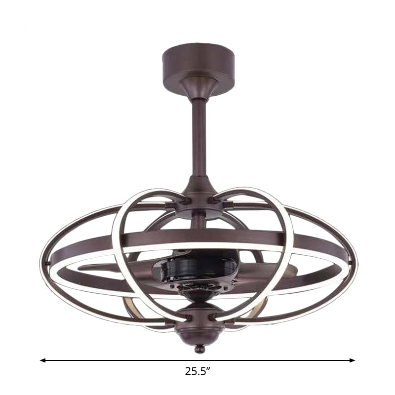 3-Blade Cage Metal Semi Flush Ceiling Light Simple 25.5" Wide LED Coffee Hanging Fan Lamp Clearhalo 'Ceiling Fans with Lights' 'Ceiling Fans' 'Modern Ceiling Fans' 'Modern' Lighting' 1983456