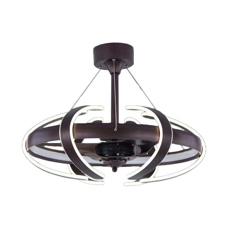 3-Blade Cage Metal Semi Flush Ceiling Light Simple 25.5" Wide LED Coffee Hanging Fan Lamp Clearhalo 'Ceiling Fans with Lights' 'Ceiling Fans' 'Modern Ceiling Fans' 'Modern' Lighting' 1983458