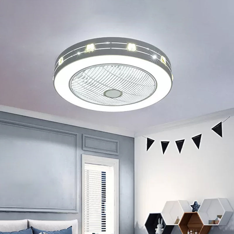 22" Wide LED Bedroom Semi Flush Contemporary White Hanging Fan Light Fixture with Round Acrylic Shade Clearhalo 'Ceiling Fans with Lights' 'Ceiling Fans' 'Modern Ceiling Fans' 'Modern' Lighting' 1983464