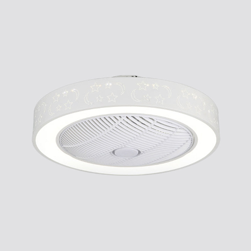22" Wide LED Bedroom Semi Flush Contemporary White Hanging Fan Light Fixture with Round Acrylic Shade Clearhalo 'Ceiling Fans with Lights' 'Ceiling Fans' 'Modern Ceiling Fans' 'Modern' Lighting' 1983473