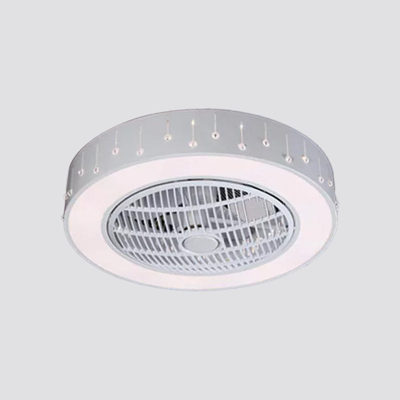 22" Wide LED Bedroom Semi Flush Contemporary White Hanging Fan Light Fixture with Round Acrylic Shade Clearhalo 'Ceiling Fans with Lights' 'Ceiling Fans' 'Modern Ceiling Fans' 'Modern' Lighting' 1983476
