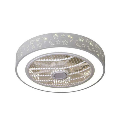 Drum Laser-Cut Acrylic Ceiling Fan Lamp Simple 20.5" Wide LED White Semi Mount Lighting White A Clearhalo 'Ceiling Fans with Lights' 'Ceiling Fans' 'Modern Ceiling Fans' 'Modern' Lighting' 1983485