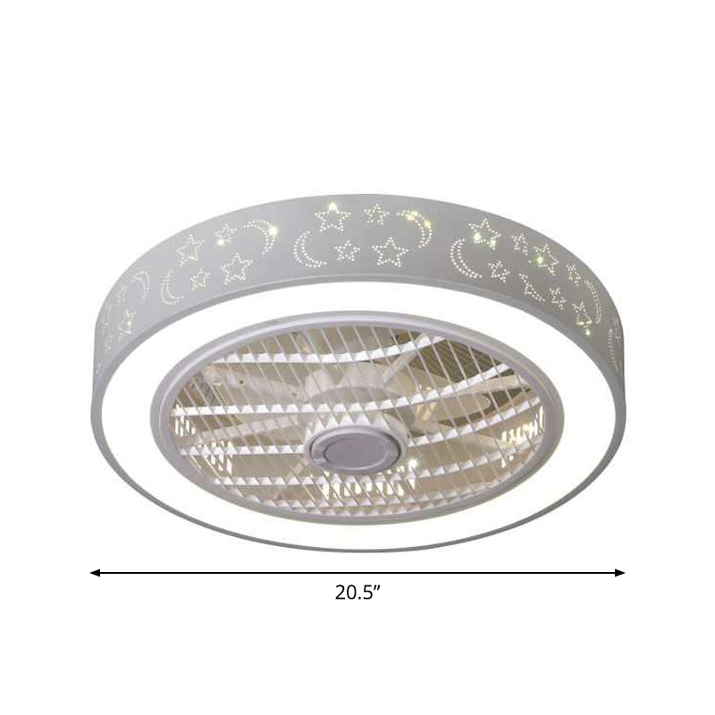 Drum Laser-Cut Acrylic Ceiling Fan Lamp Simple 20.5" Wide LED White Semi Mount Lighting Clearhalo 'Ceiling Fans with Lights' 'Ceiling Fans' 'Modern Ceiling Fans' 'Modern' Lighting' 1983486