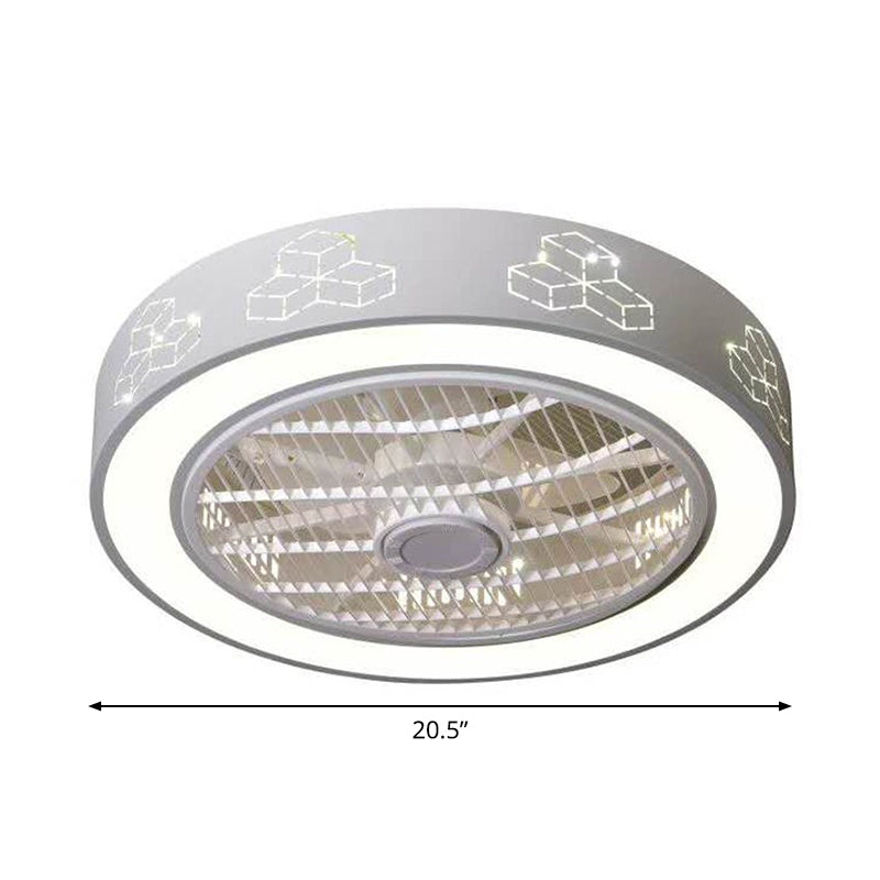 Drum Laser-Cut Acrylic Ceiling Fan Lamp Simple 20.5" Wide LED White Semi Mount Lighting Clearhalo 'Ceiling Fans with Lights' 'Ceiling Fans' 'Modern Ceiling Fans' 'Modern' Lighting' 1983488