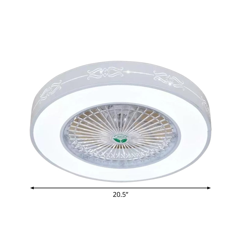 Drum Laser-Cut Acrylic Ceiling Fan Lamp Simple 20.5" Wide LED White Semi Mount Lighting Clearhalo 'Ceiling Fans with Lights' 'Ceiling Fans' 'Modern Ceiling Fans' 'Modern' Lighting' 1983495