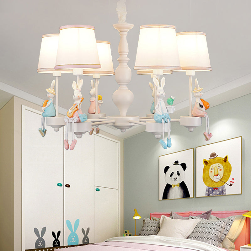 Kids Lovely Tapered Pendant Lights Metal White 6 Lights Chandelier for Girls Bedroom Clearhalo 'Ceiling Lights' 'Chandeliers' Lighting' options 198350
