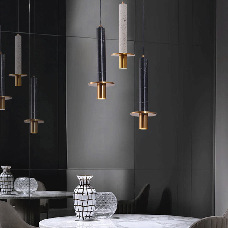 Sword Pendant Ceiling Light Designer Marble Dining Room LED Hanging Lamp in Black/White/Beige and Brass Black Clearhalo 'Ceiling Lights' 'Modern Pendants' 'Modern' 'Pendant Lights' 'Pendants' Lighting' 1983539