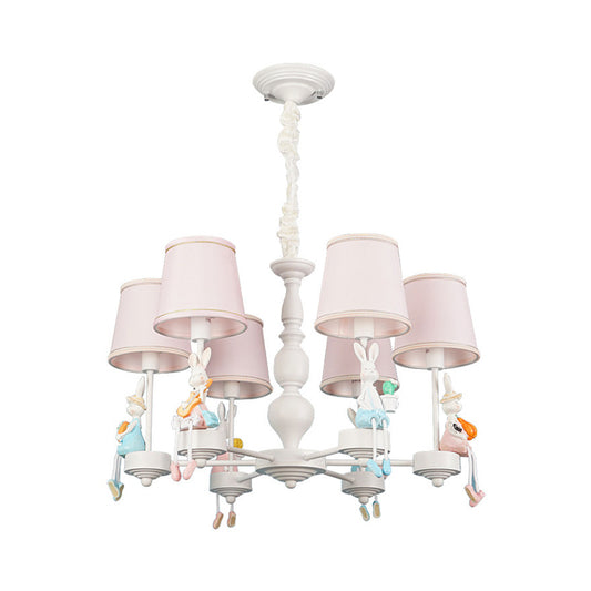 Kids Lovely Tapered Pendant Lights Metal White 6 Lights Chandelier for Girls Bedroom Clearhalo 'Ceiling Lights' 'Chandeliers' Lighting' options 198353