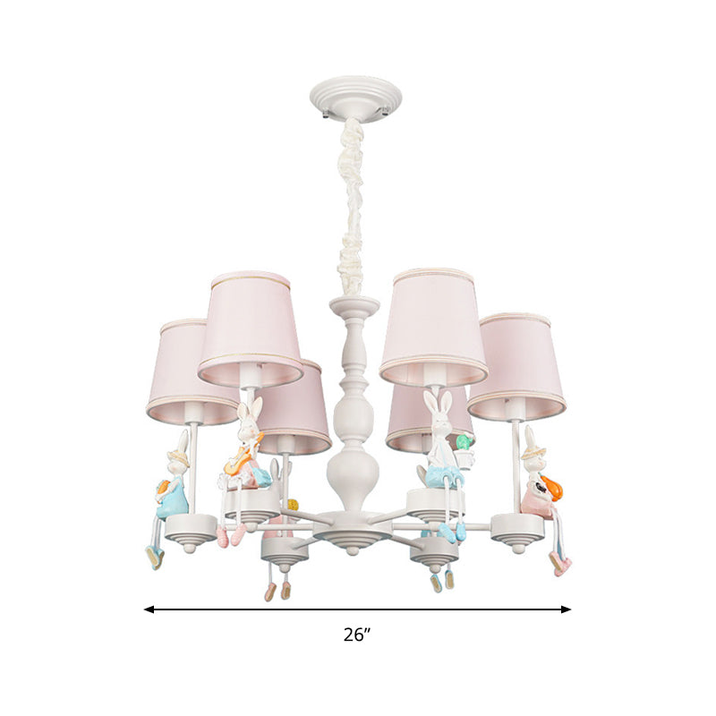 Kids Lovely Tapered Pendant Lights Metal White 6 Lights Chandelier for Girls Bedroom Clearhalo 'Ceiling Lights' 'Chandeliers' Lighting' options 198354