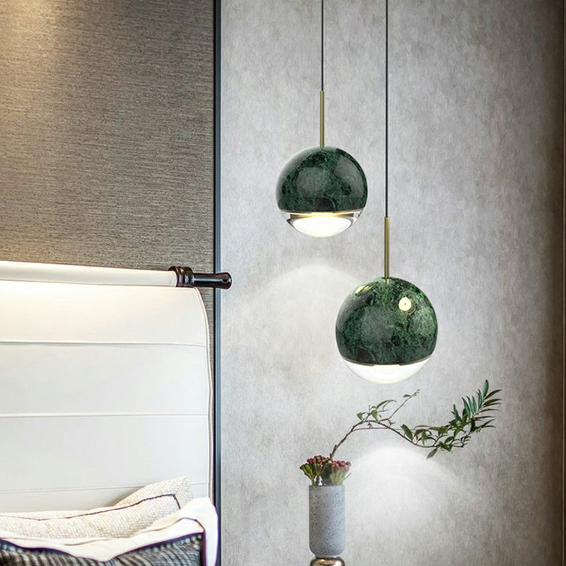 Spherical Dining Room Hanging Light Marble 1 Bulb 4"/6" Wide Nordic Down Lighting Pendant in Black/White/Green Green Clearhalo 'Ceiling Lights' 'Modern Pendants' 'Modern' 'Pendant Lights' 'Pendants' Lighting' 1983548