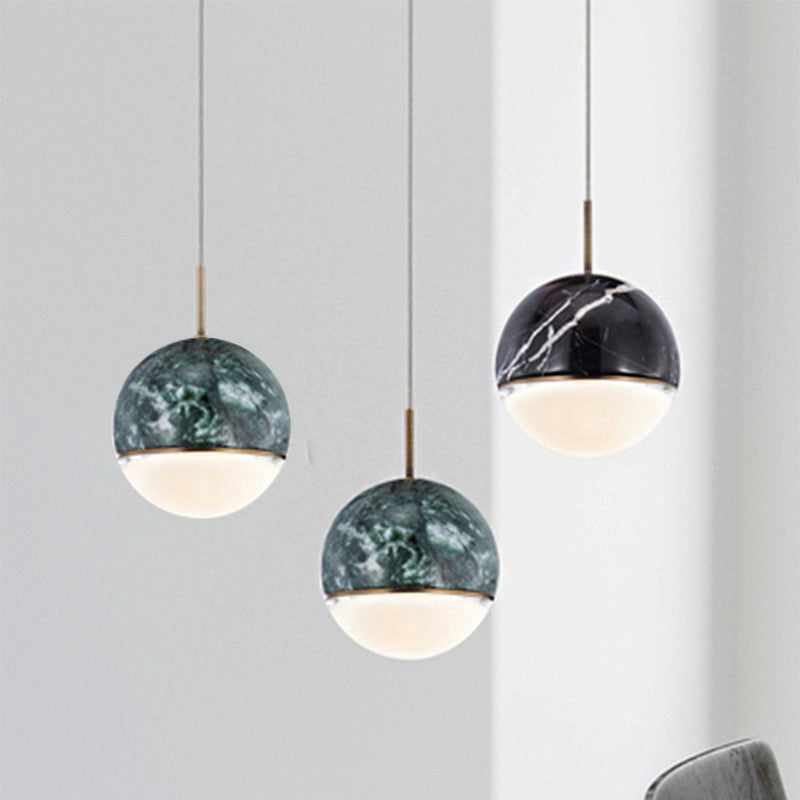 Spherical Dining Room Hanging Light Marble 1 Bulb 4"/6" Wide Nordic Down Lighting Pendant in Black/White/Green Clearhalo 'Ceiling Lights' 'Modern Pendants' 'Modern' 'Pendant Lights' 'Pendants' Lighting' 1983549
