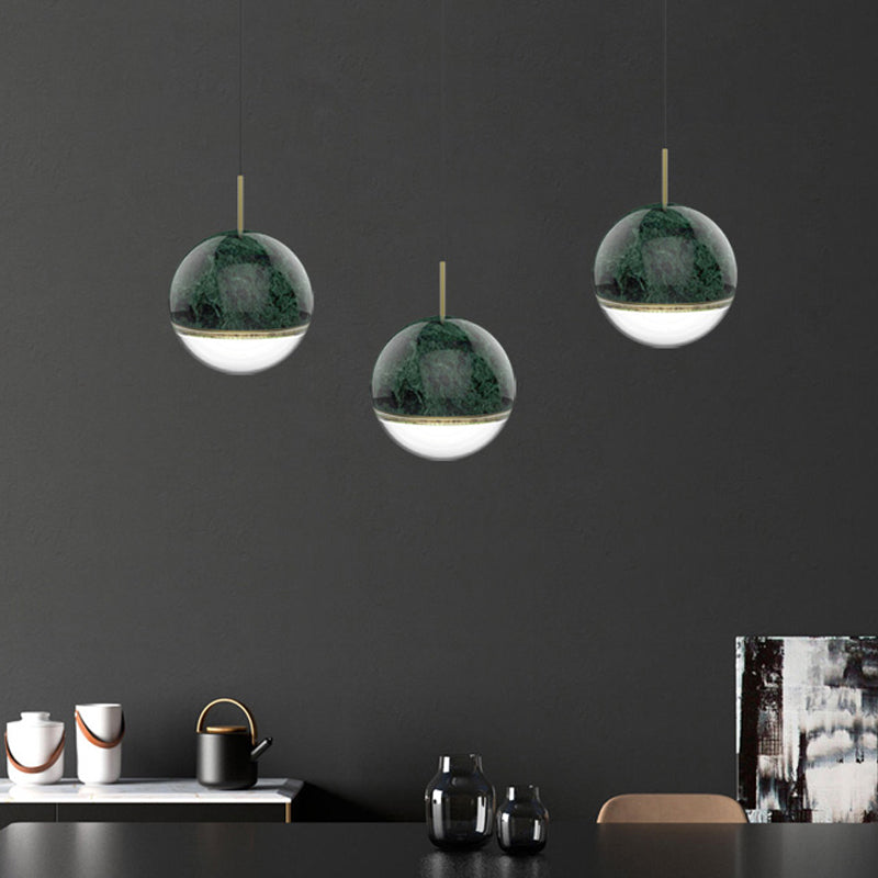 Spherical Dining Room Hanging Light Marble 1 Bulb 4"/6" Wide Nordic Down Lighting Pendant in Black/White/Green Clearhalo 'Ceiling Lights' 'Modern Pendants' 'Modern' 'Pendant Lights' 'Pendants' Lighting' 1983550