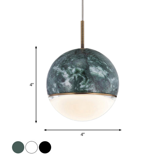 Spherical Dining Room Hanging Light Marble 1 Bulb 4"/6" Wide Nordic Down Lighting Pendant in Black/White/Green Clearhalo 'Ceiling Lights' 'Modern Pendants' 'Modern' 'Pendant Lights' 'Pendants' Lighting' 1983552